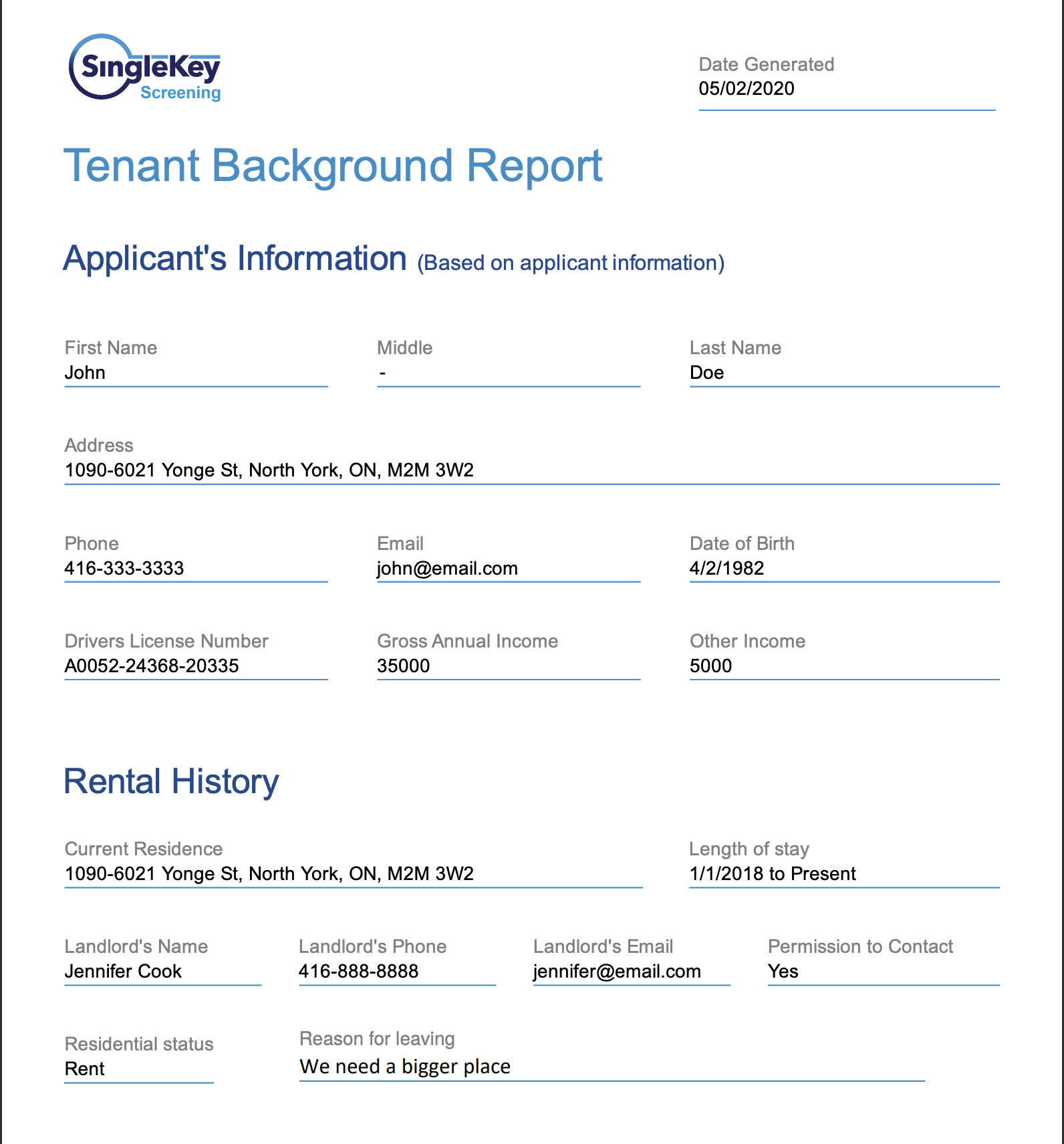Tenant Background Report